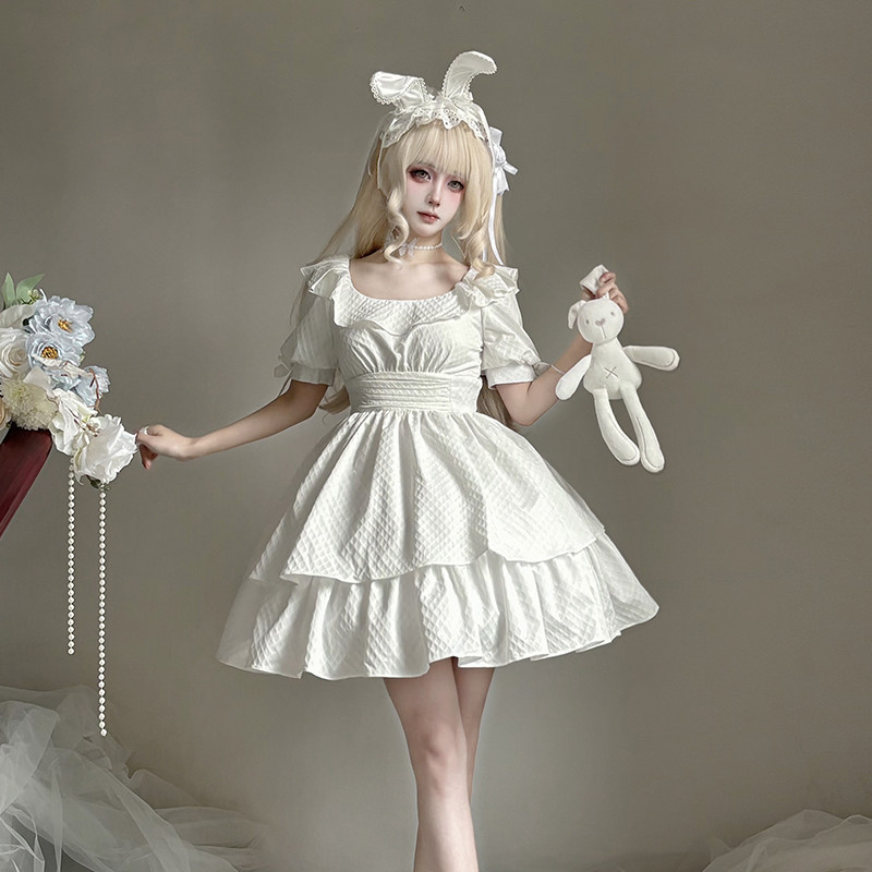 天羽川原创佩蒂小姐连衣裙女夏季短袖优雅大小姐小众设计lo感裙子