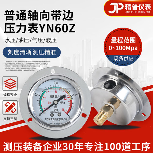 江苏精普轴向带边压力表YN60Z