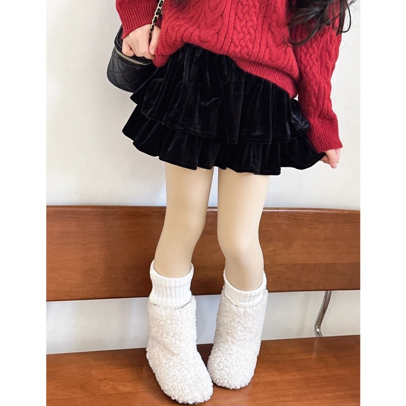 梨几女童半身裙秋冬款洋气百搭丝绒蛋糕裙韩版防走光百褶超短裙