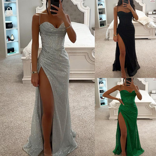 跨境宴会高开衩修身连衣裙Dress