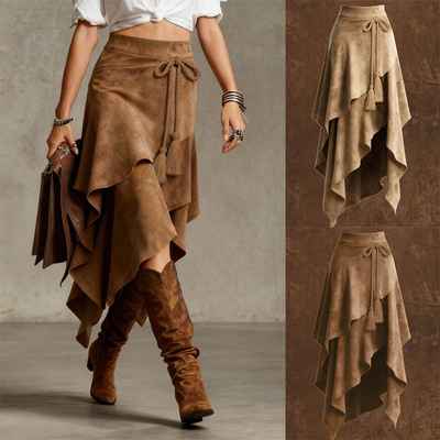 跨境复古不规则流苏半身裙skirt