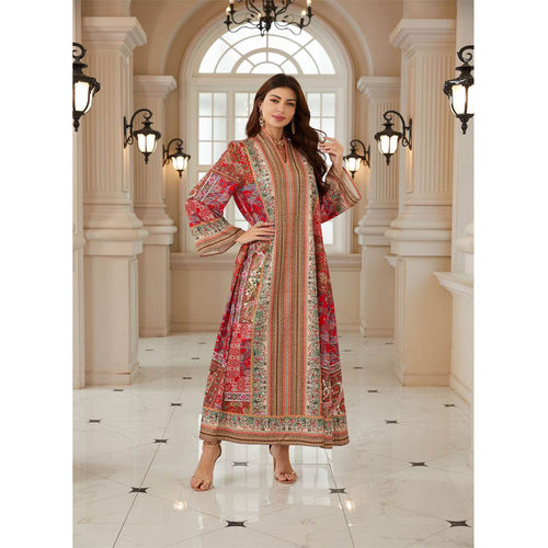 跨境印花套头大码A字连衣裙Dress