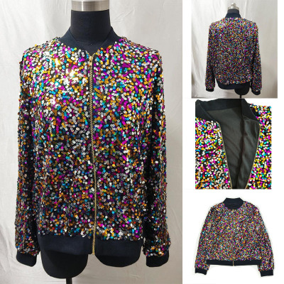 跨境网底绣珠片亮片长袖装Coat