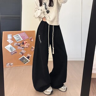 慵懒风弯刀运动卫裤 宽松显瘦休闲裤 女春秋冬季 高腰阔腿裤 新款 美式