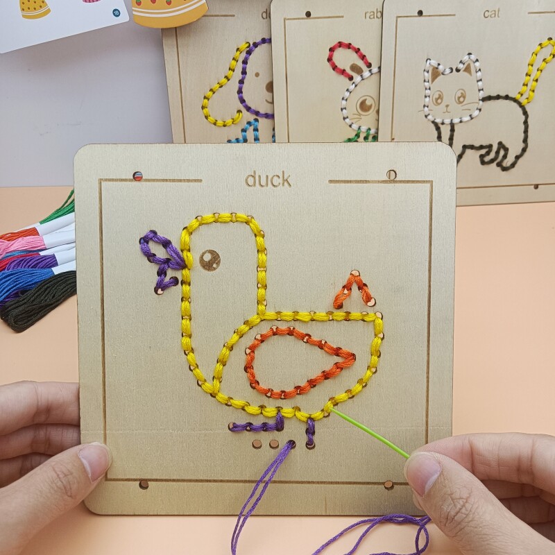 儿童穿针引线板手工缝线幼儿园自制玩教具中大班生活编织区域材料