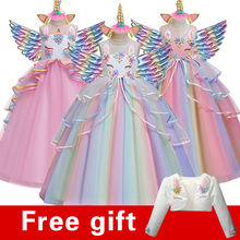 Flower Girl Unicorn Rainbow Wedding Party Dress Baby Girl 3-