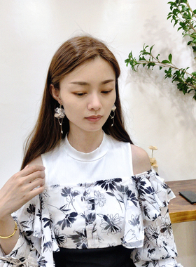 kari show原创手作日系ins风小众高级感欧根纱银色蝴蝶花流苏耳饰