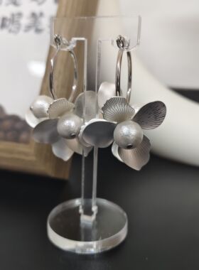 kari show客订日系ins风小众高级感手作日本耳饰金属花棉花珠耳饰