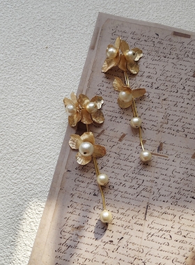 kari show日本大热金属花朵ins风小众高级感气质流苏棉花珠耳饰