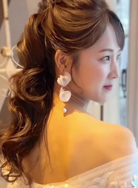 kari show日系ins手作度假风夏季新款仙女款奶白长款花朵珍珠耳饰