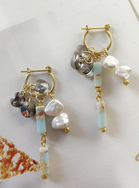 kari show小虎牙同款小众天然石清新春夏新款日常通勤ootd耳饰