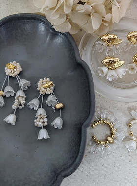 日网大热ins人气款客订手作铃兰花串珠甜美日系耳环两色入耳骨夹