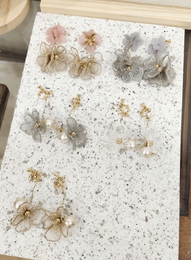 kari show客订蕾丝花朵网纱刺绣大花朵千金风温柔仙女耳饰