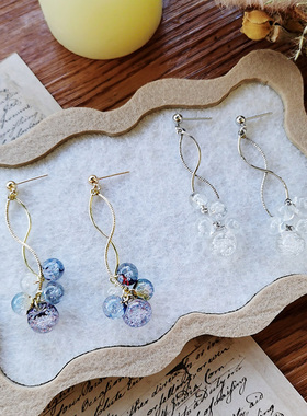 kari show日系樱花妹早春款简约气质百搭人鱼泡泡珠螺旋水滴耳环