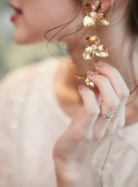 kari show日系手作千金风大人气婚礼大金属花朵天然淡水珍珠耳饰