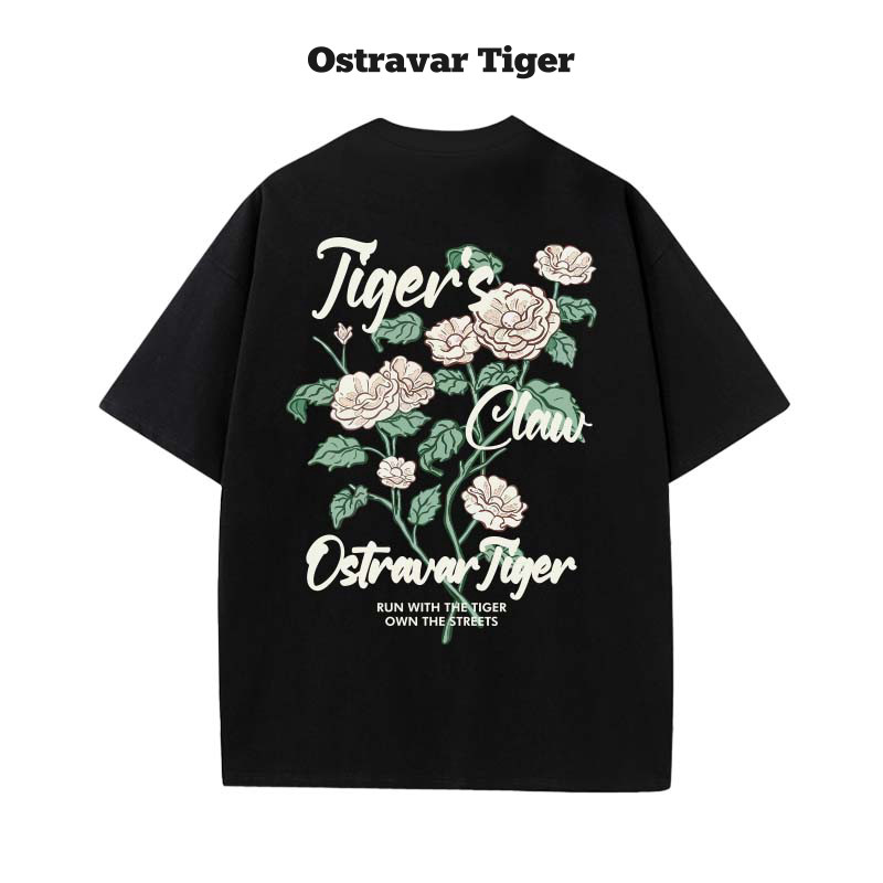 专柜新款Ostravar Tiger潮牌手绘宽松卡通印花男女款纯棉短袖t恤