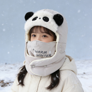 儿童帽子冬天女童护耳帽可爱卡通加绒加厚防风帽子围脖一体保暖帽
