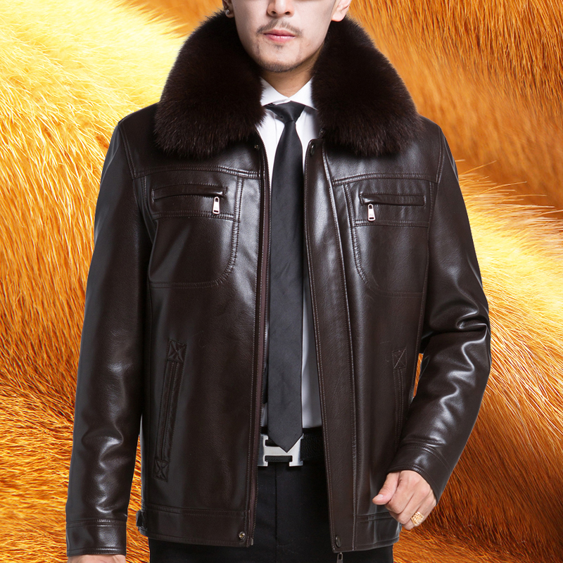 中老年真皮皮衣男加绒加厚外套