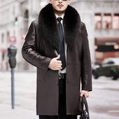 西装 冬季 海宁真皮皮衣男中年长款 领绵羊皮貂内胆皮草大衣加绒外套