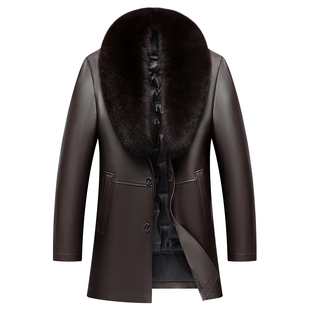 冬季海宁头层绵羊皮真皮皮衣男爸爸装中长款狐狸毛领皮草大衣外套