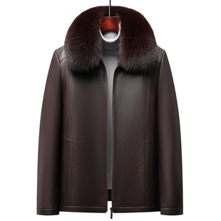 冬季海宁头层绵羊皮真皮皮衣男中老年爸爸装羽绒服皮夹克皮草外套