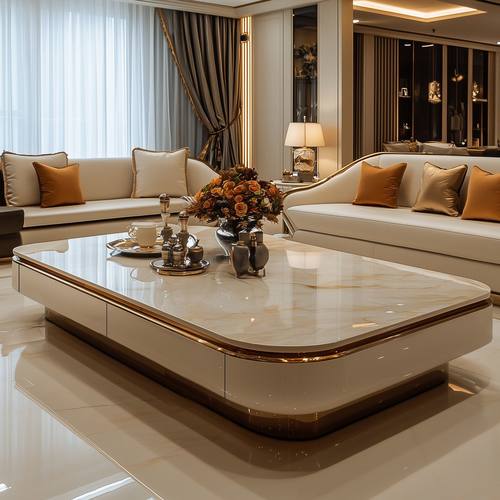 现代茶几轻奢高级感微晶石创意设计师别墅平层大户型客厅加长茶几
