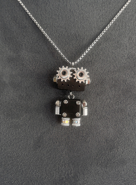 小天~原创朋克机器人项链紫光檀吊坠木质手工复古制作DIY创意挂件