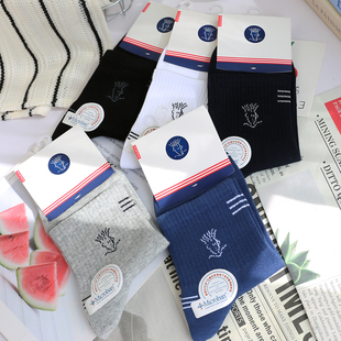 快乐笑豆秋冬男袜七喜抗菌防臭纯棉中筒运动跑步春秋棉袜子46658