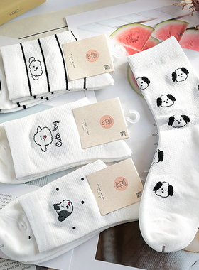 快乐笑豆白色薄棉春夏女生袜子女中筒袜春秋款纯棉可爱日系45562