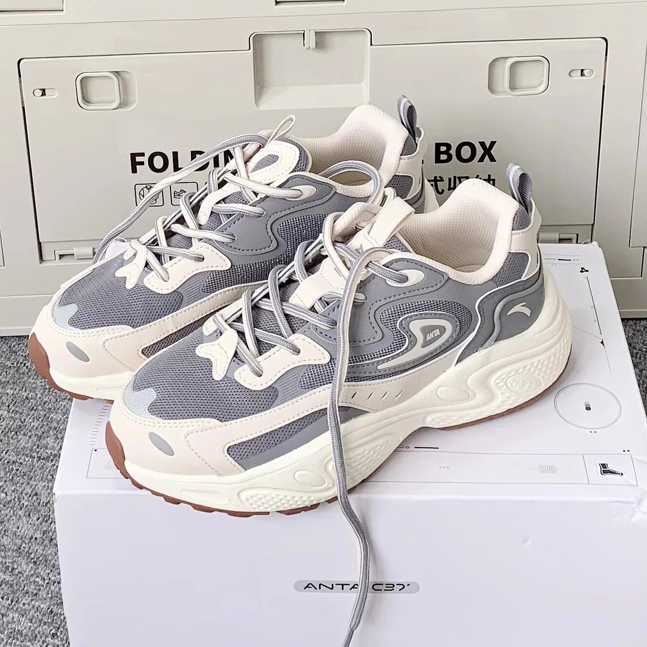 安踏星光老爹鞋女鞋秋冬加绒潮流轻便休闲鞋厚底增高复古运动鞋