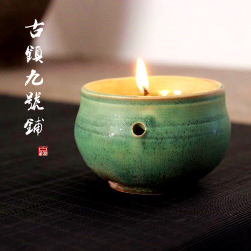 原创手工省油灯陶瓷苏打绿烧 老式油灯盏香油灯宋代陶瓷酥油灯