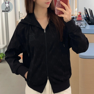 MLB专柜26新款男女情侣NY复古钻石老花连帽宽松休闲卫衣外套TRM01