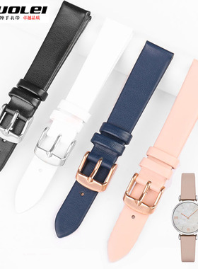 柔软薄牛皮浅粉真皮手表带女简约气质表链适配DW西铁城天梭ADEXE
