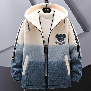 羊羔绒夹克男士秋冬季加棉加厚外套潮流冬装休闲百搭上衣男生棉衣