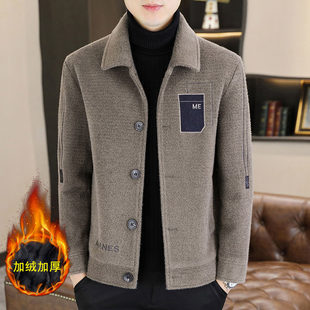 金貂绒男士呢子外套秋冬加绒短款毛呢大衣冬季加厚休闲翻领夹克潮