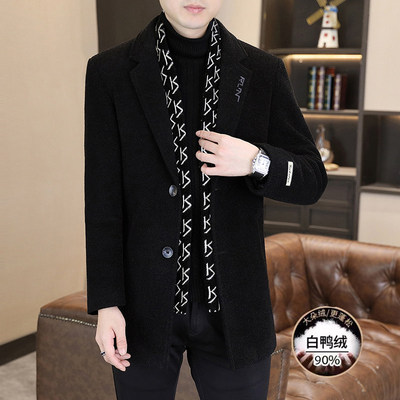 毛呢大衣男中长款2025冬季新款加厚羽绒内胆外套青年修身呢子风衣