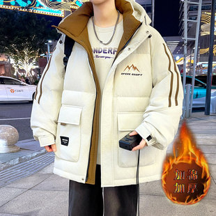 棉衣男款2025年新款冬季青少年加厚潮牌保暖棉服高中生工装丝棉袄