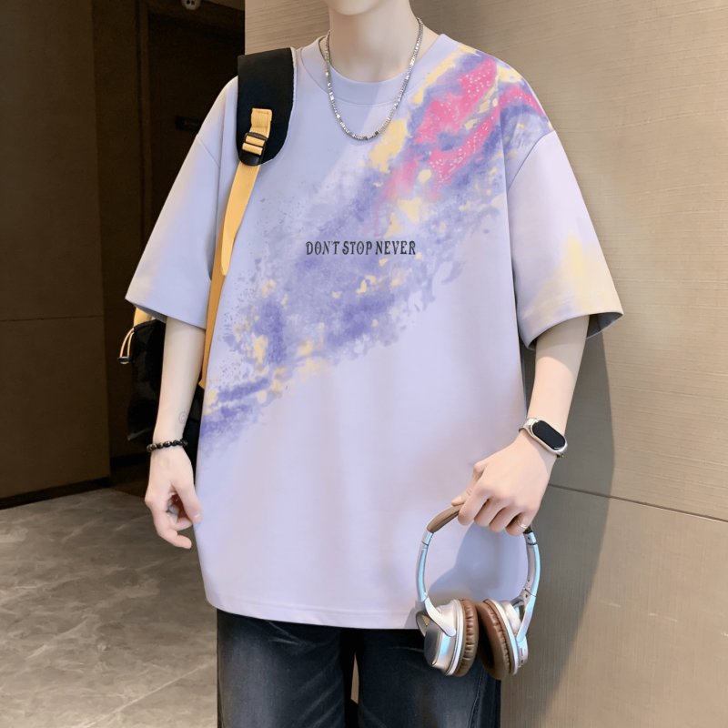 渐变色短袖男夏季凉感拼色涂鸦半袖透气宽松青少年2026新款T恤衫