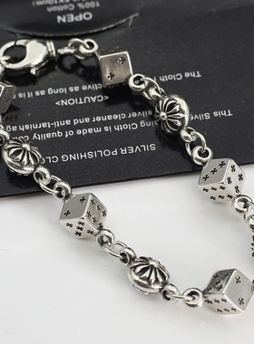 CH克罗伈复古泰银十字架骰子手链情侣款欧美嘻哈赛博朋克男女手环