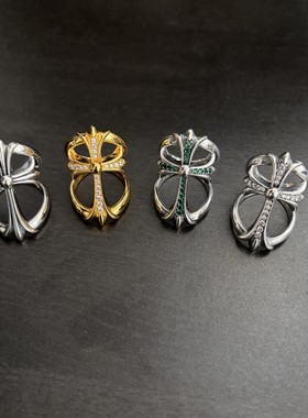 CH克罗伈镂空镶钻大号泰银十字架戒指轻奢个性环形百搭男女款指环