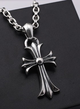 CH克罗伈泰银复古开关十字架吊坠情侣欧美嘻哈朋克男女款字母项链