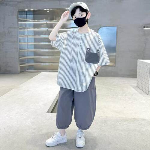 男童套装夏季薄款2026新款帅气时髦中大童宽松短袖夏装儿童两件套