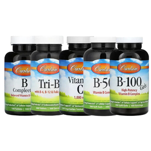 Carlson维生素B 2叶酸Mild Gel族 100软Compleet凝胶50烟酸12