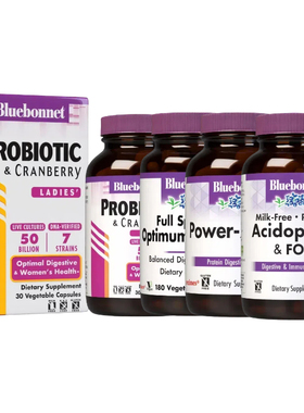 Bluebonnet无牛奶益生菌乳酸菌和POWER果胶ZYMES蔓越橘益生元多酶