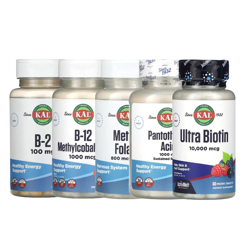 美国KAL维生素B-2甲钴胺B-12甲基叶酸B-6钴胺素Ultra生物素泛酸酯