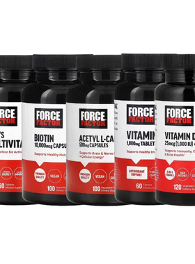 Force Factor乙酰L-肉碱生物维生素D3和K2 MK-7 B1 B3素食胶囊片