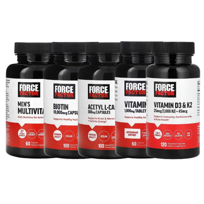 Force Factor乙酰L-肉碱生物维生素D3和K2 MK-7 B1 B3素食胶囊片
