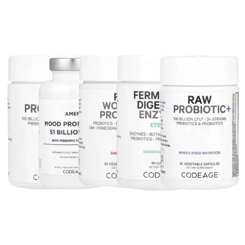 CodeAge未加工女性消化SBO益生菌+MOOD益生元纤维发酵消化酶+胶囊