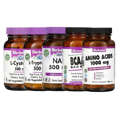 Bluebonnet支链氨基BCAAs和谷氨酰胺L-乙酰半胱色氨NAC硫辛牛磺酸