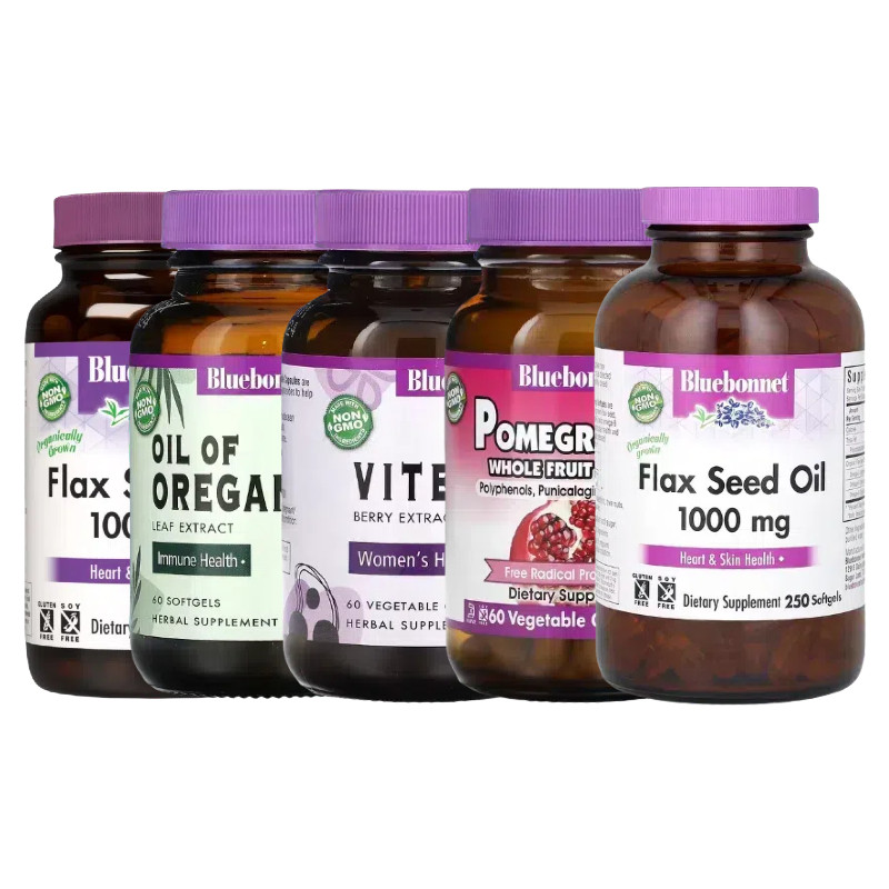 Bluebonnet圣洁莓vitex牛至叶提取物石榴全果有机亚麻籽油素胶囊